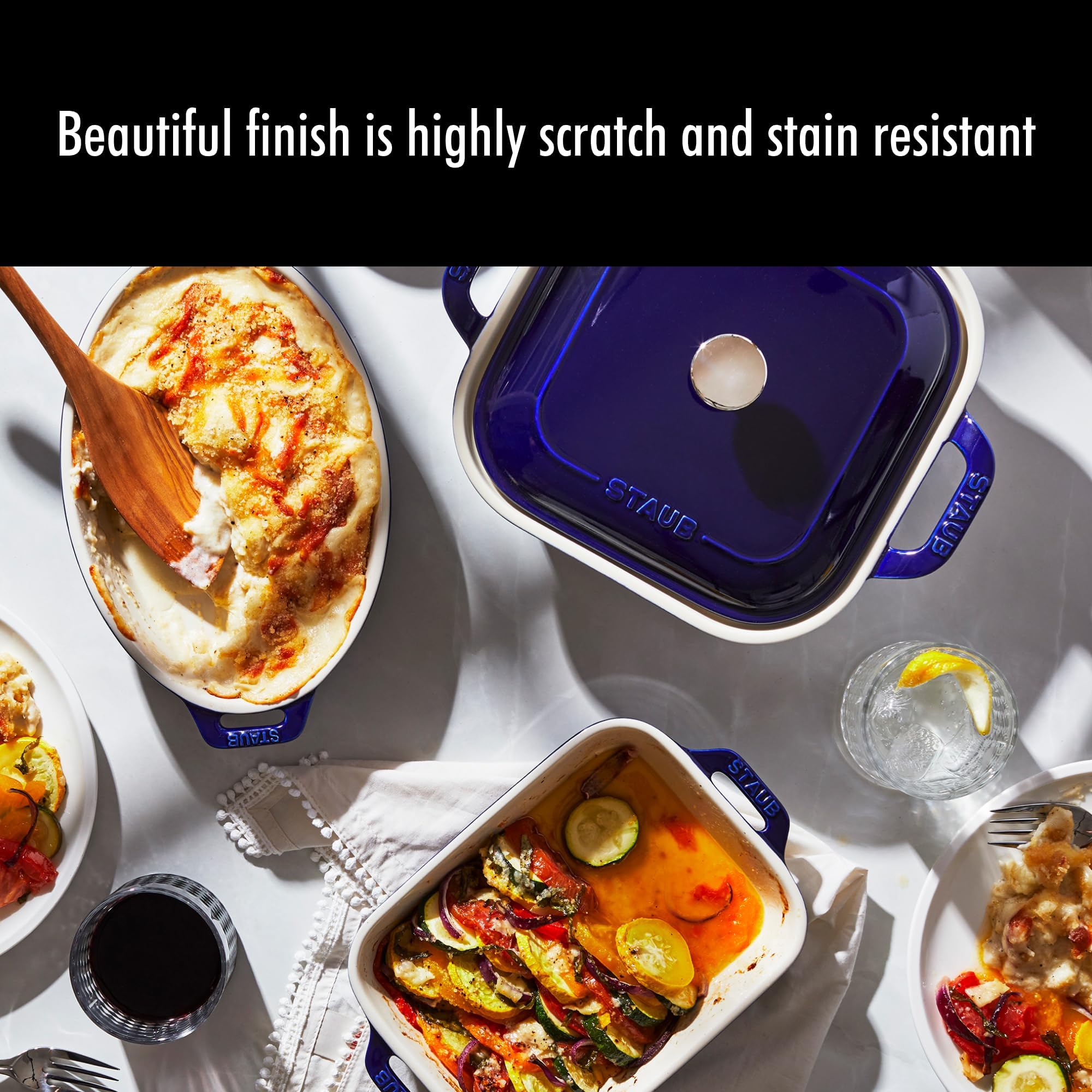 STAUB all three pieces stacked for scale, compact storage benefit