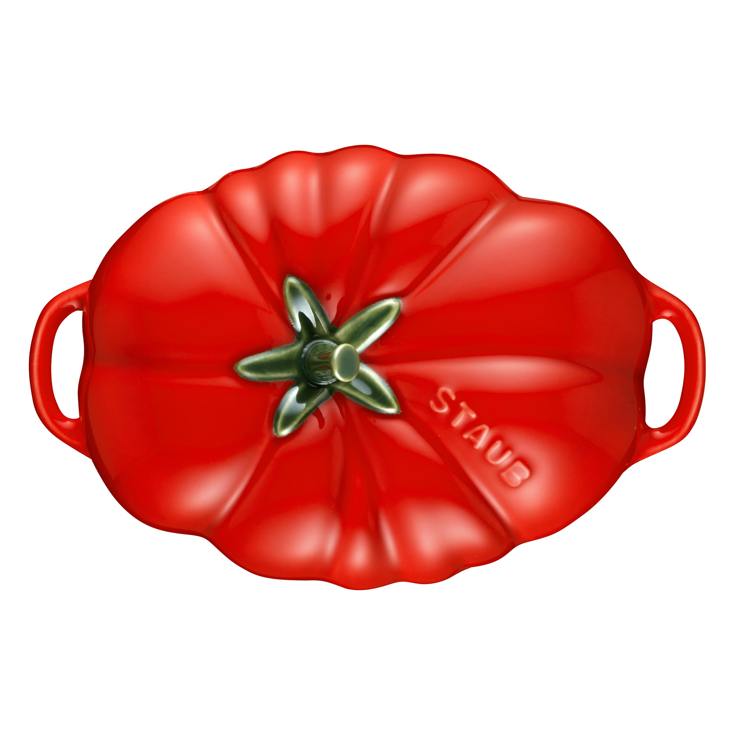 Staub tomato cocotte served on dining table, elevates presentation for guests benefit