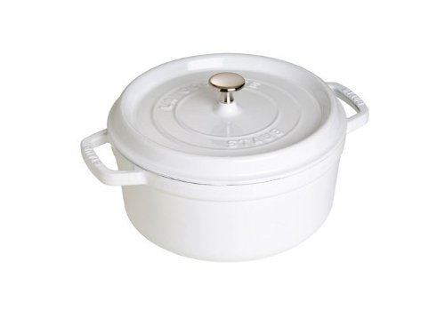 STAUB white Dutch oven front view showing elegant finish and durable build