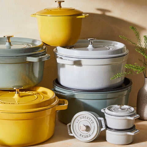 STAUB next to utensils for scale, illustrating ideal 4-quart capacity