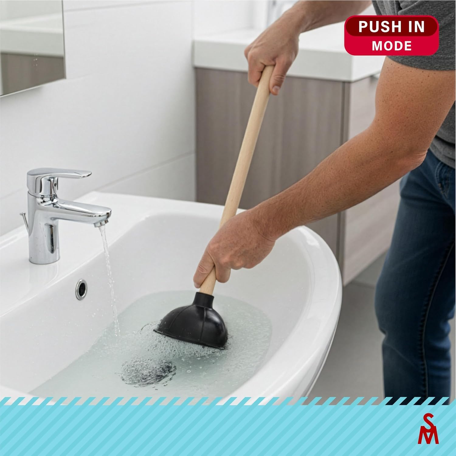 SteadMax plunger in toilet demonstrating efficient clog clearing performance