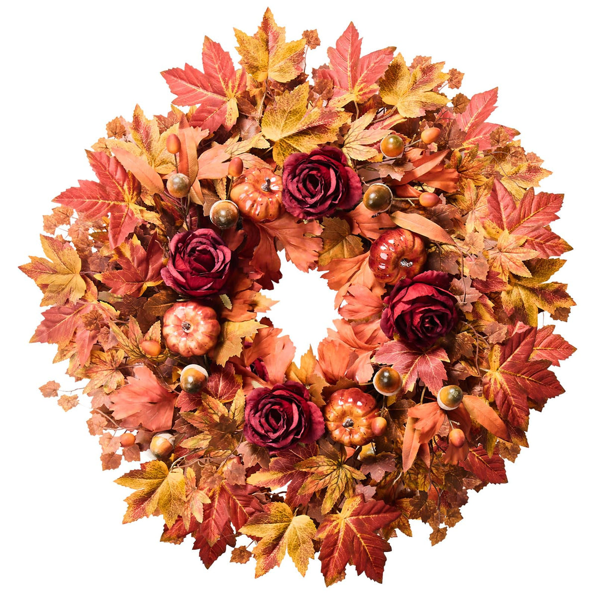 Steamrose front door wreath on porch showing warm autumn welcome