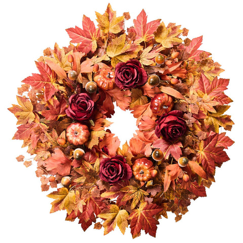 Steamrose front door wreath on porch showing warm autumn welcome