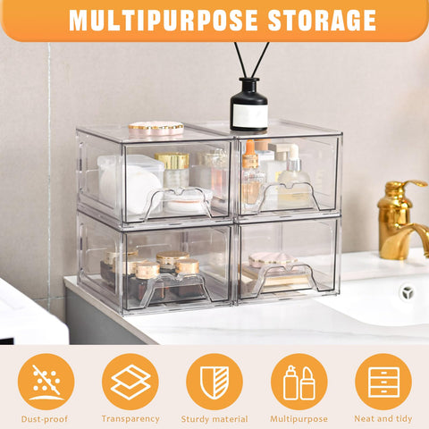 Stebopum drawer interior filled with makeup, highlights quick item location benefit