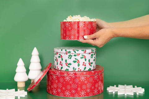 Steel Mill & Co. large tin filled with cookies, secure lid protects treats during transport