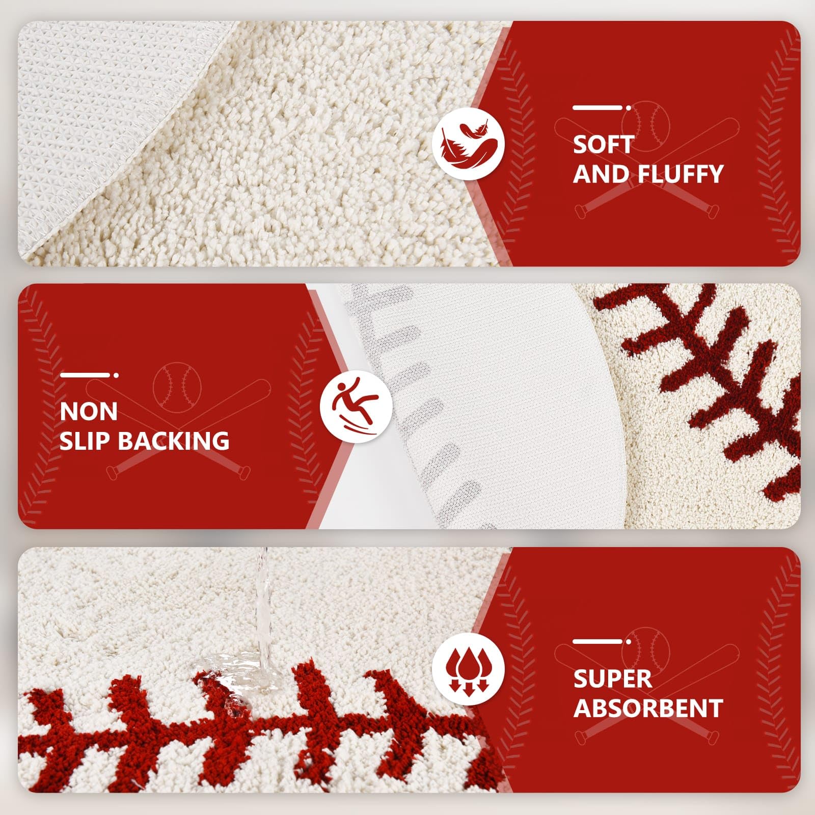 STEF baseball rug TPR backing detail preventing slips and movement
