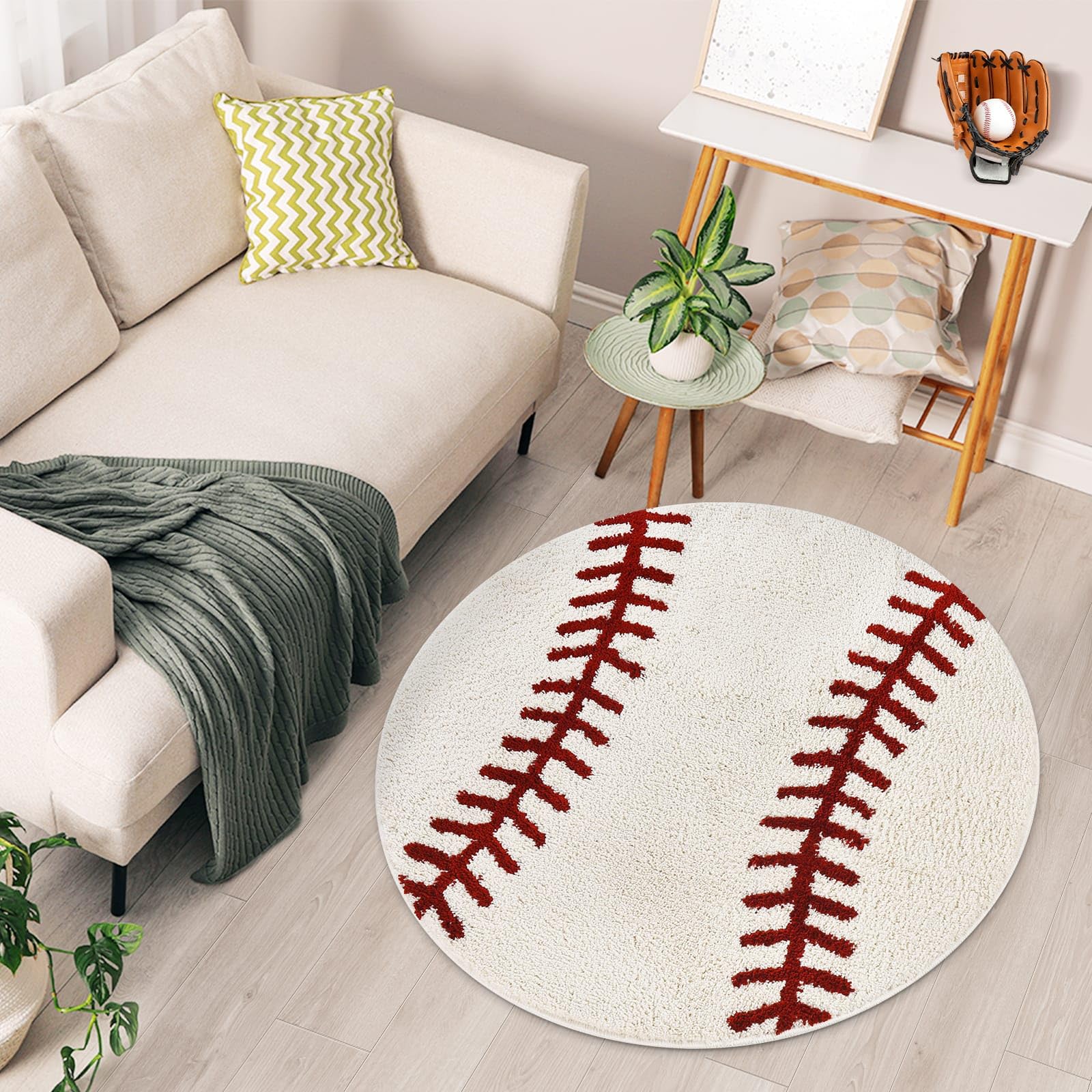 STEF baseball rug close-up of microfiber texture for soft feel