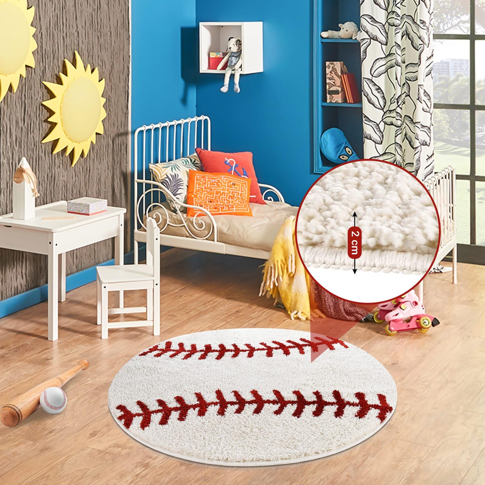 STEF baseball rug styled with sports decor creating playful atmosphere