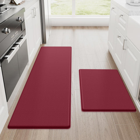 StepRite front view of burgundy two-piece mats showing cushioned comfort