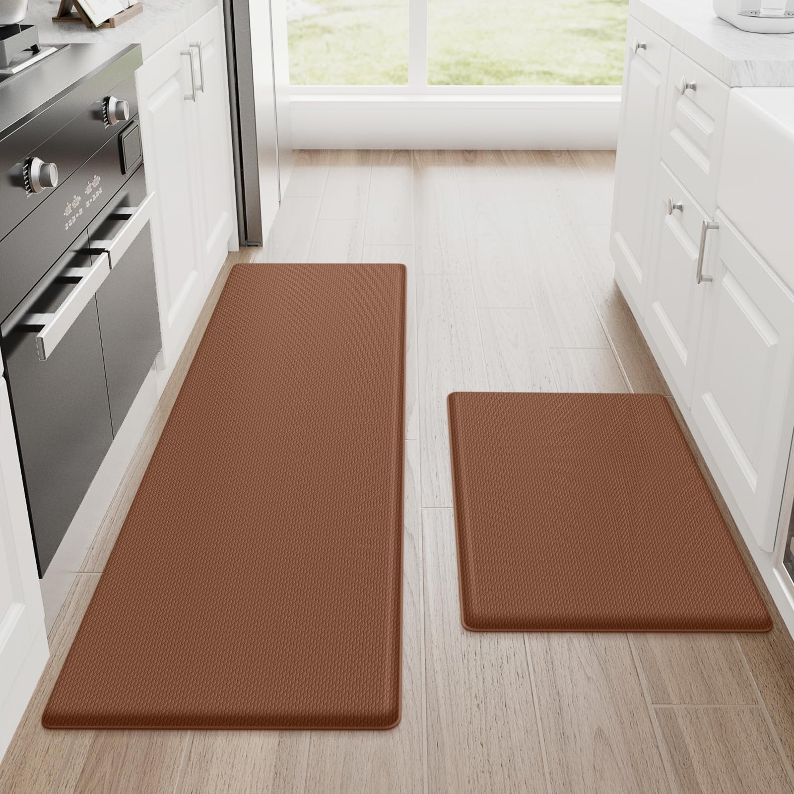 StepRite front view of terracotta brown mat showing design and fit for kitchens