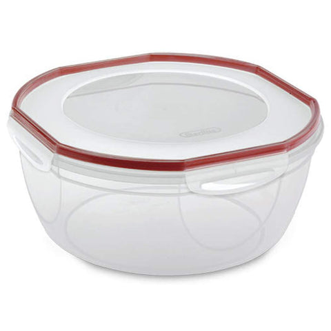 Sterilite clear bowl front view shows airtight seal and easy-storage benefit