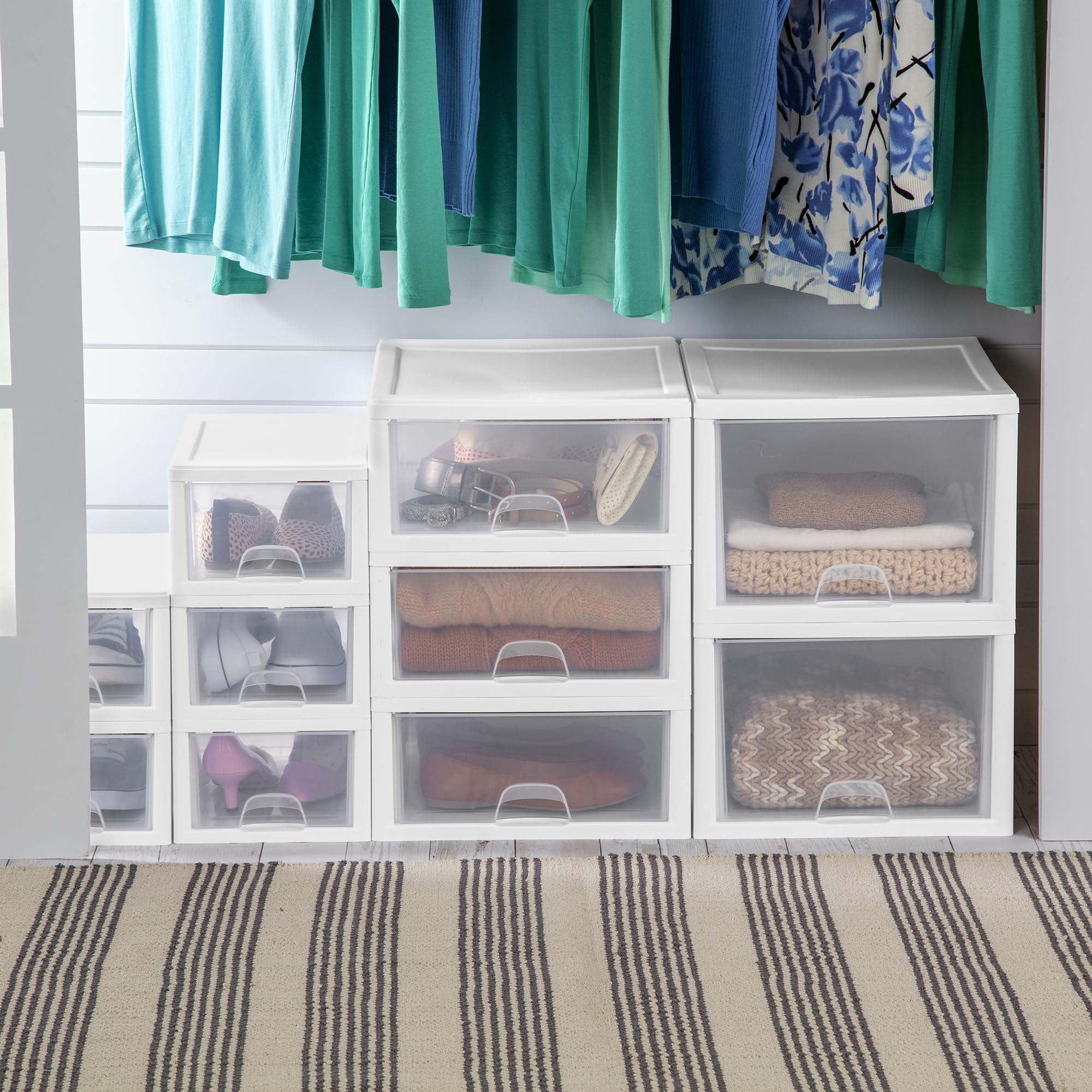 Sterilite clear drawer with organized contents showing quick identification benefit