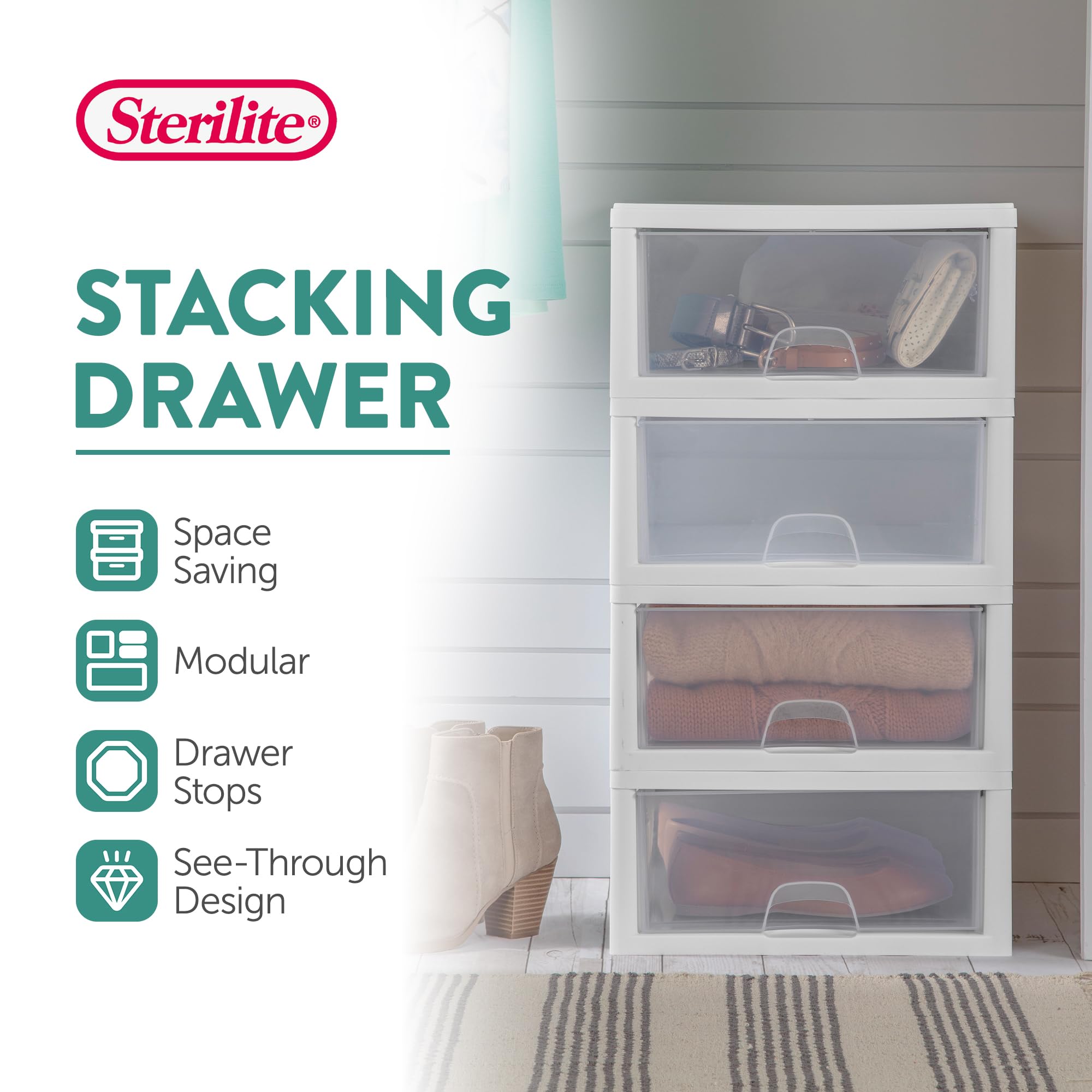 Sterilite open drawer close-up showing smooth glide and easy access benefit