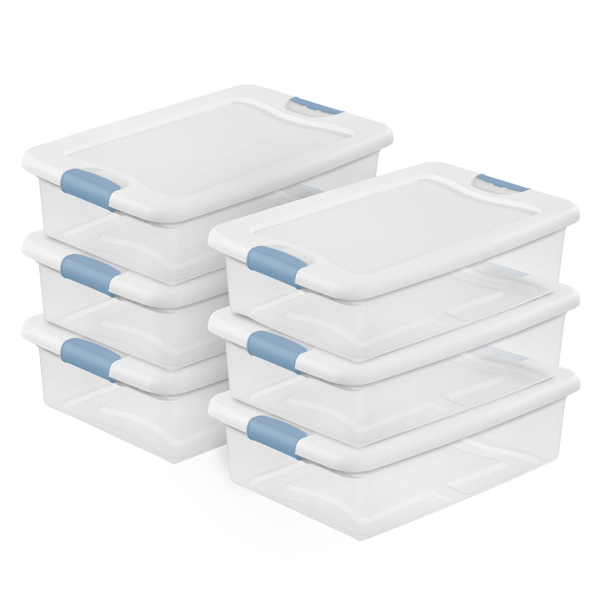 Sterilite front view of 6-pack showing compact storage and clear visibility