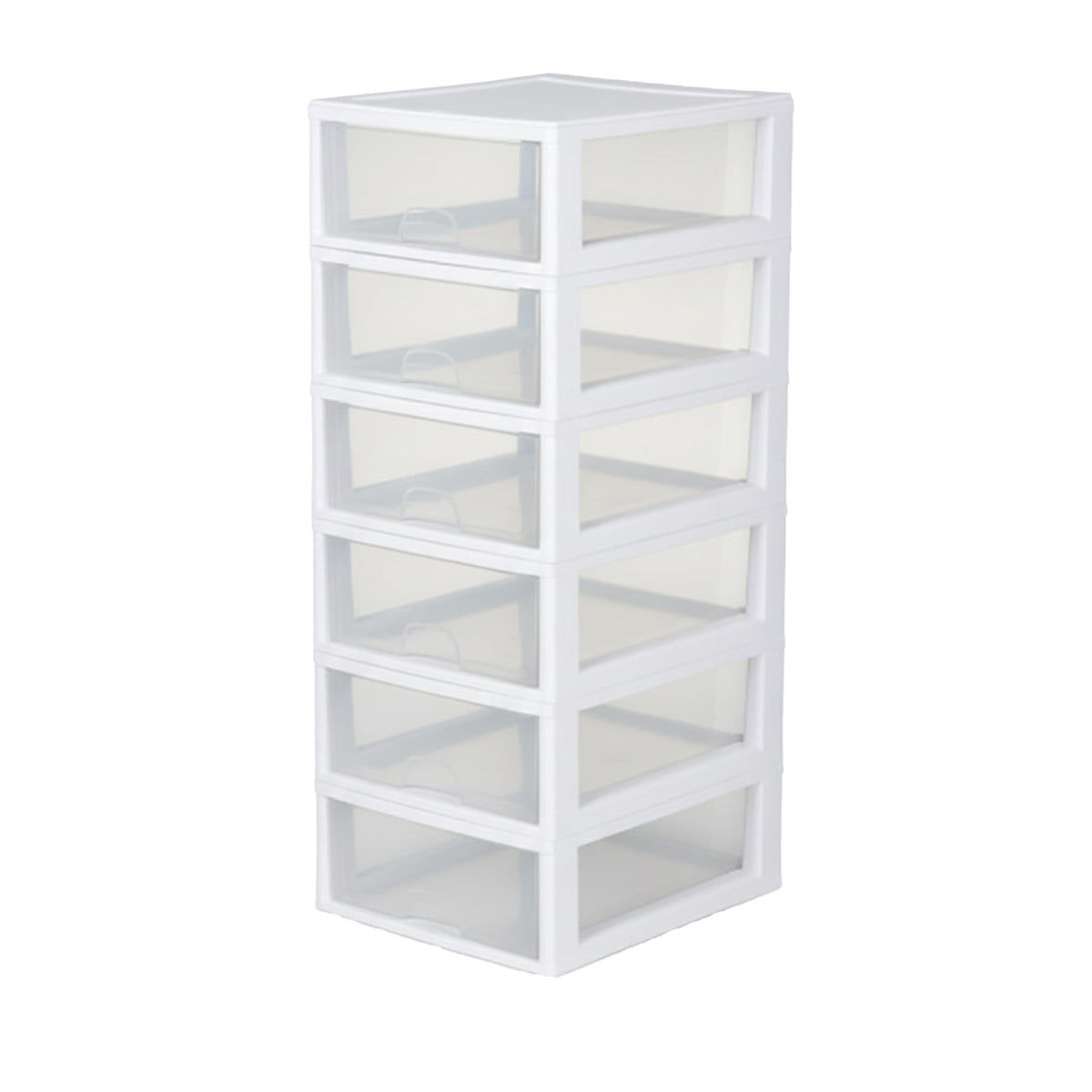 Sterilite front view of 6-pack drawers showing clear fronts and organized benefit
