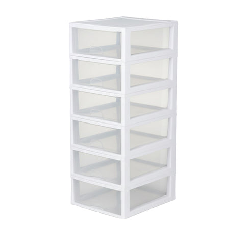 Sterilite front view of 6-pack drawers showing clear fronts and organized benefit