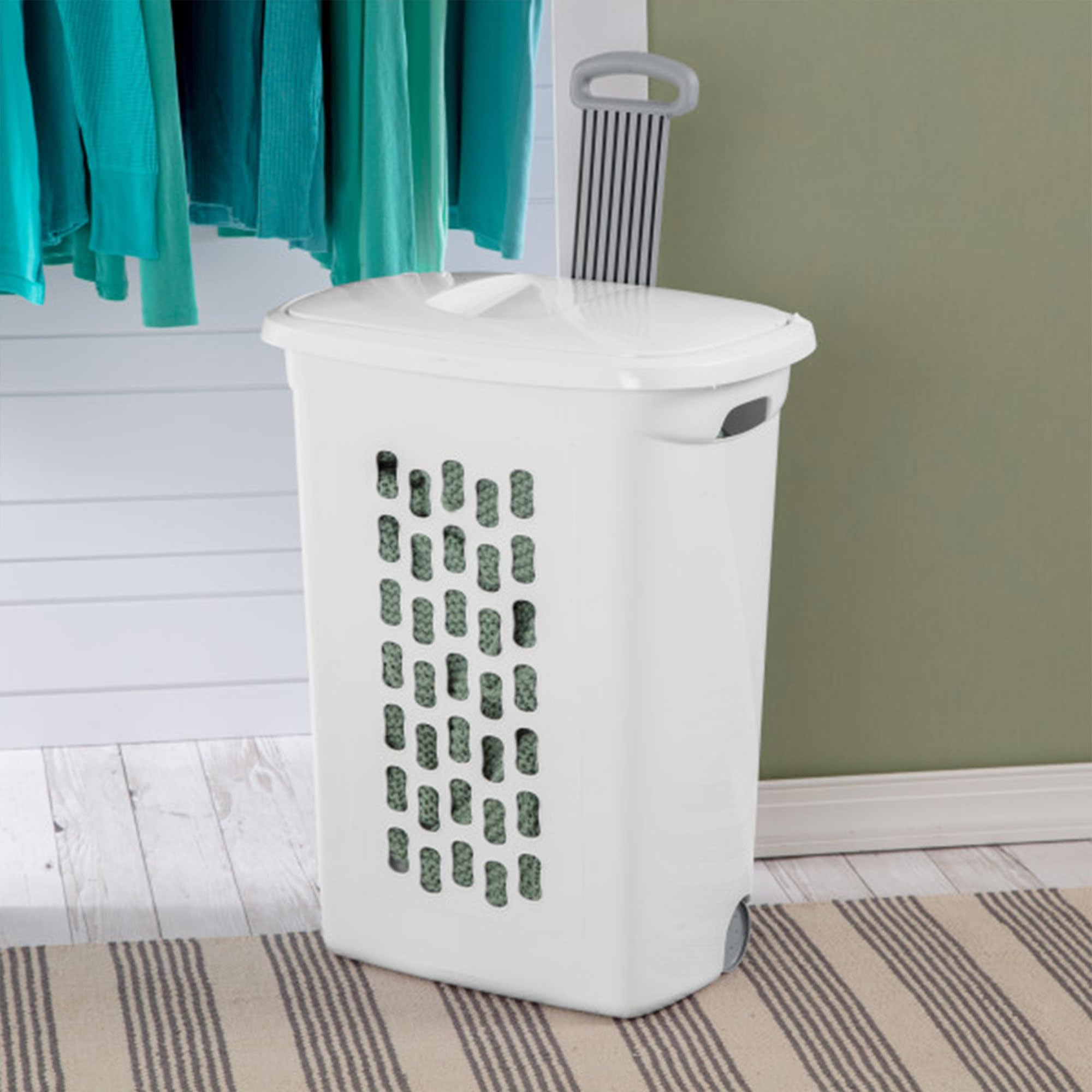 Sterilite hamper flip-top lid open keeps laundry covered and accessible