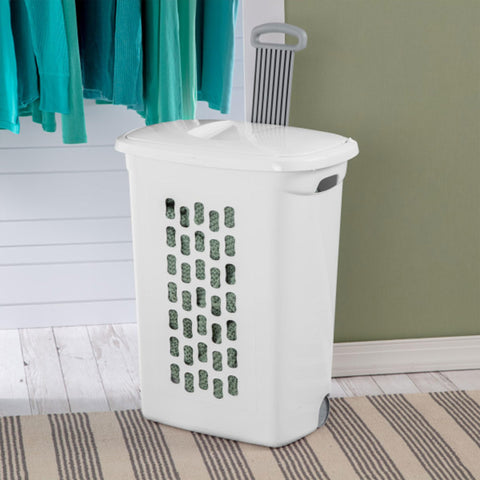 Sterilite hamper flip-top lid open keeps laundry covered and accessible