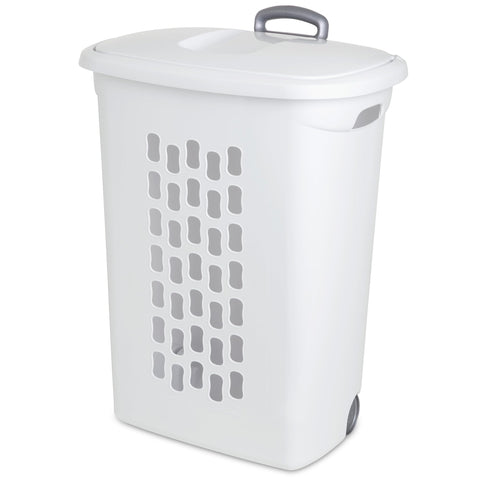 Sterilite hamper wheel detail enabling easy rolling across floors