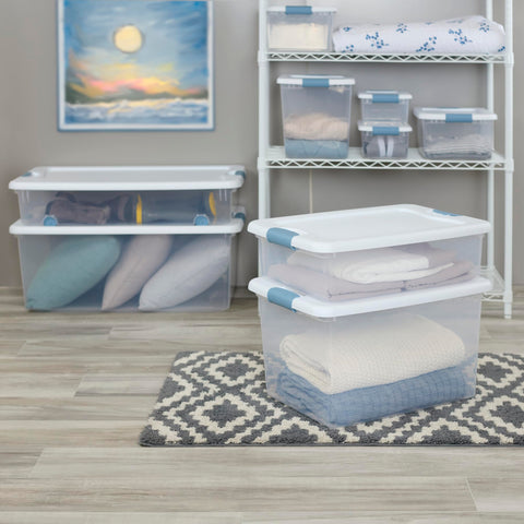 Sterilite organized closet scene highlighting tidy storage benefit