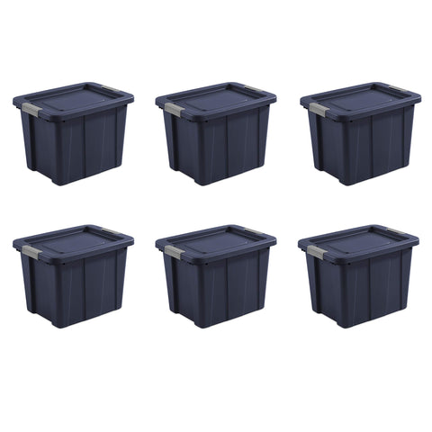 Sterilite Tuff1 front view showing durable dark blue exterior and secure lid benefit organization