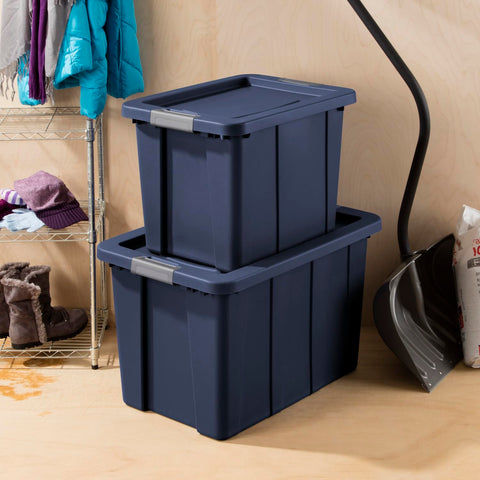 Sterilite Tuff1 six-pack arranged in garage demonstrating rugged storage solution
