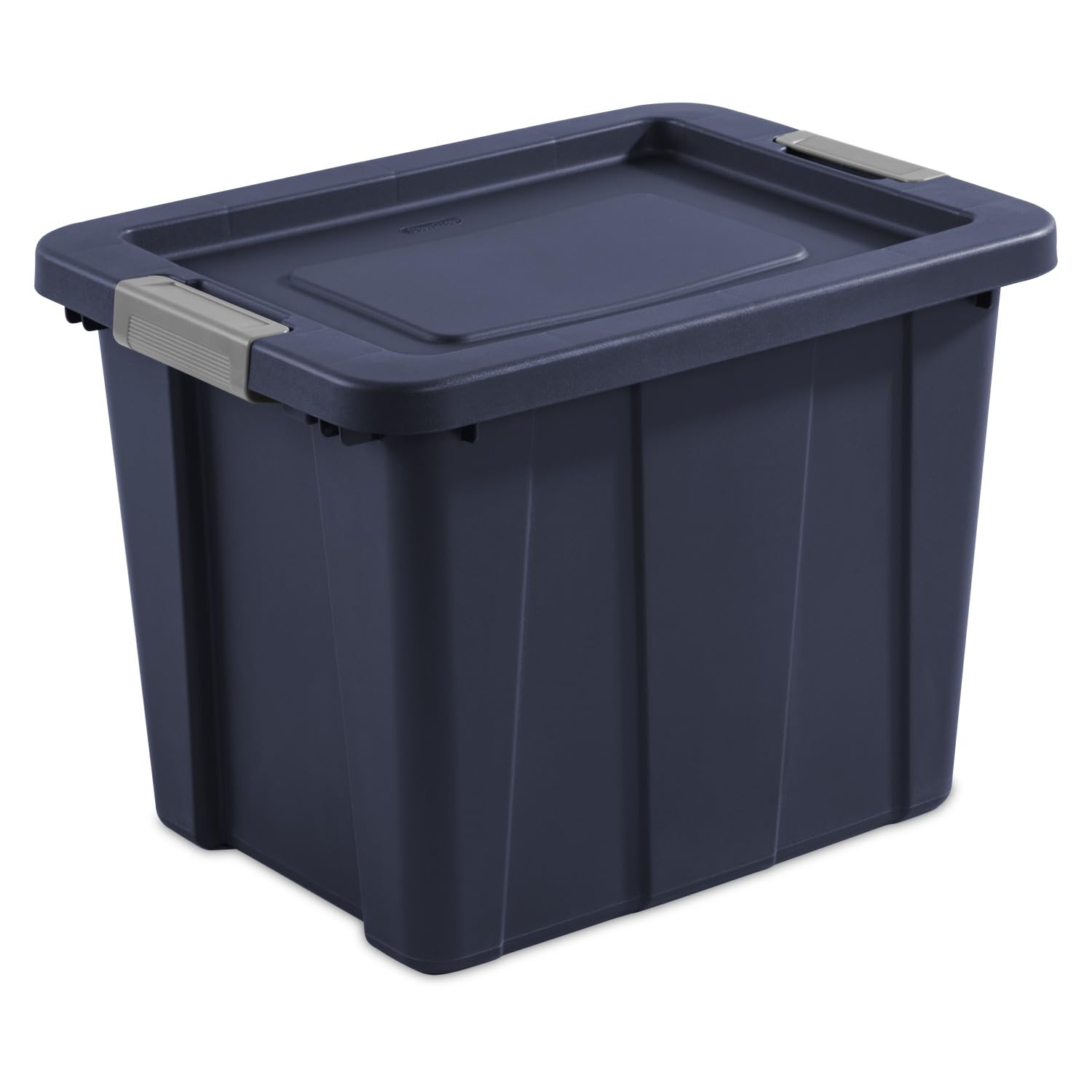 Sterilite Tuff1 recessed lid stacked to show stable stacking for space-saving storage