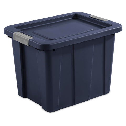 Sterilite Tuff1 recessed lid stacked to show stable stacking for space-saving storage