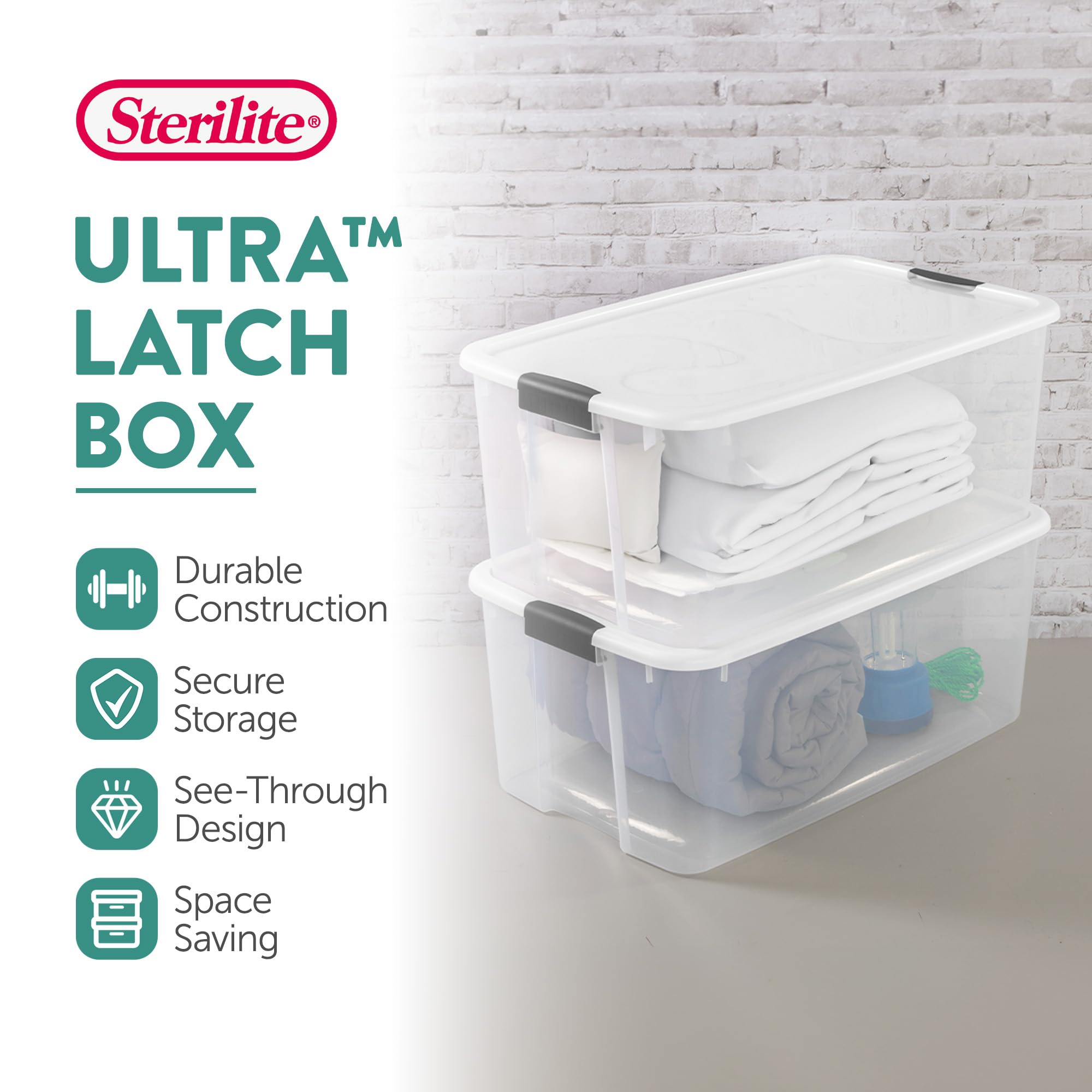 Sterilite close-up of lid edge and hinge showing secure seal and durable construction
