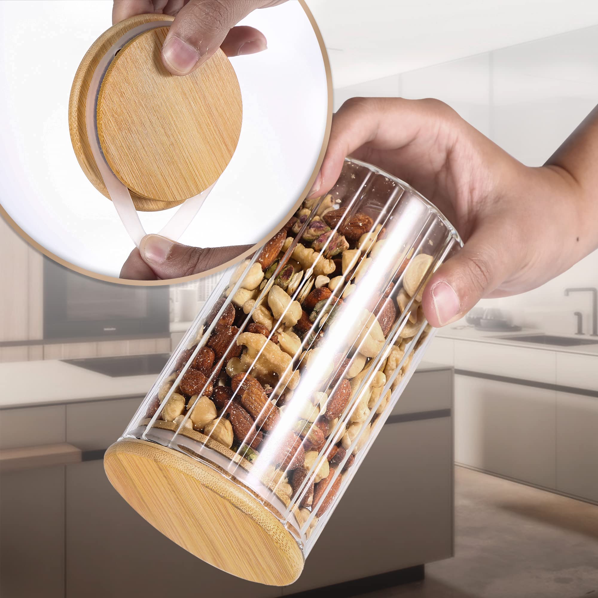 Steviieden jar filled with coffee beans showing aroma-friendly storage