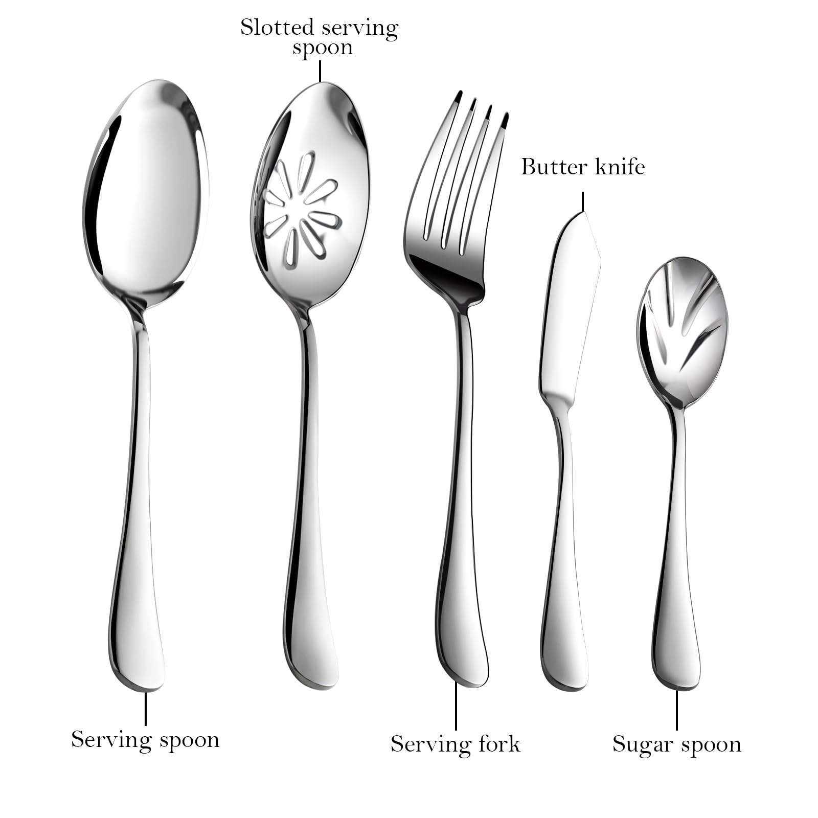 Stilloye serving utensils laid flat highlighting variety and sturdy construction