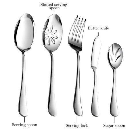 Stilloye serving utensils laid flat highlighting variety and sturdy construction