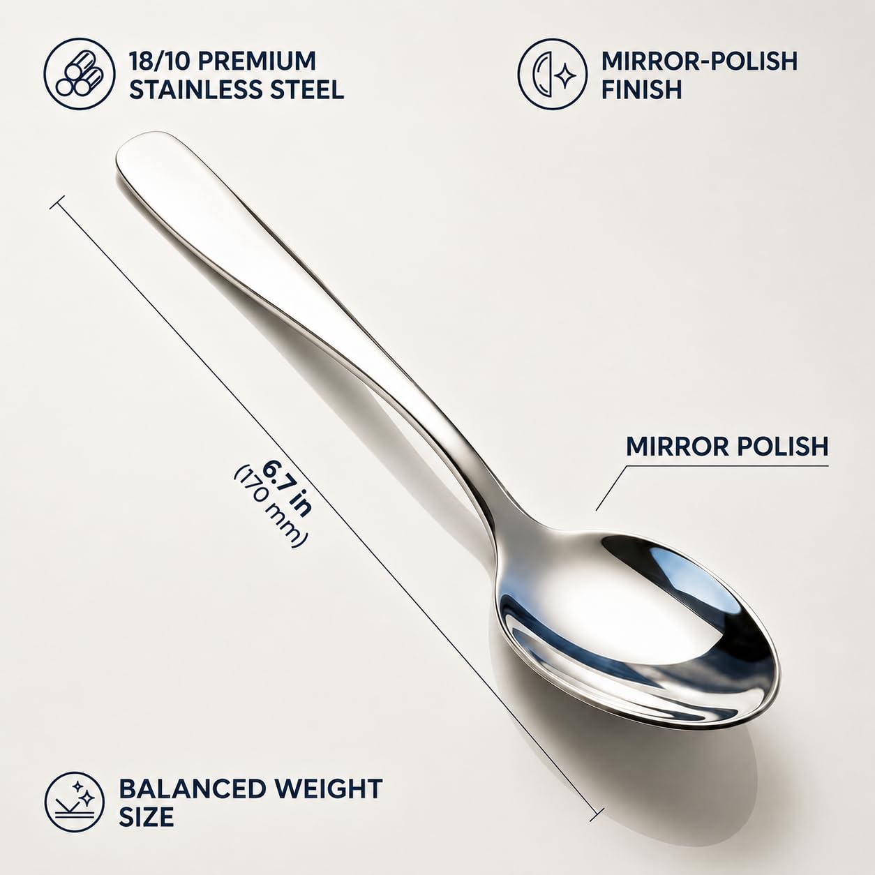 Close-up of Stilloye mirror-polished bowl highlighting rust-resistant finish benefit