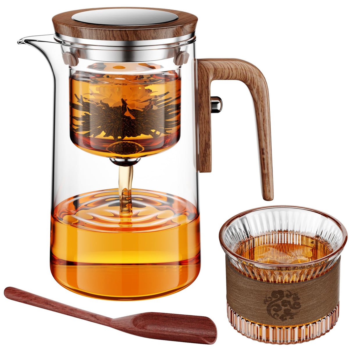STNTUS INNOVATIONS teapot front view showing clear glass and elegant design benefit
