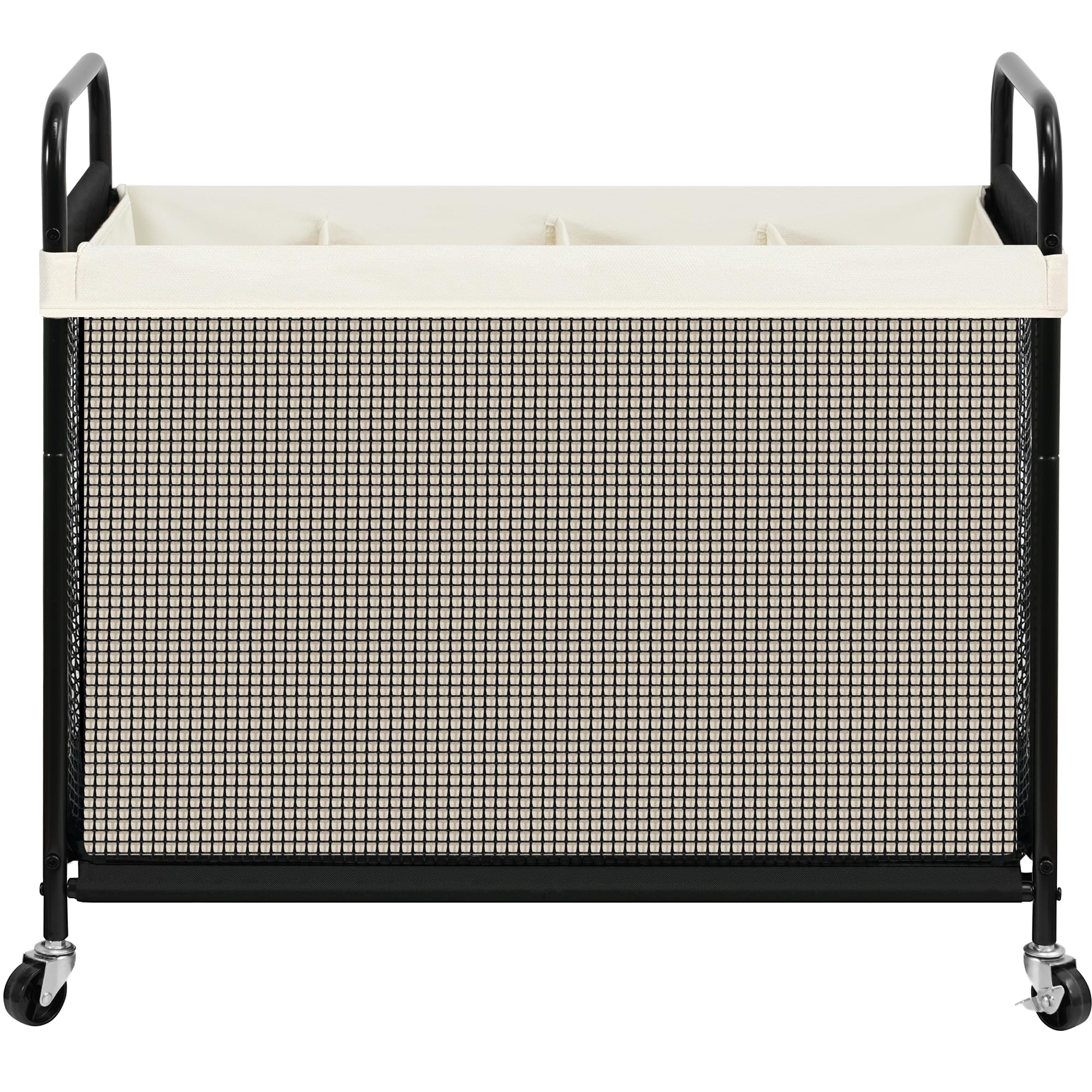 STO STO front view of 4-section hamper showing organized storage and space-saving benefit