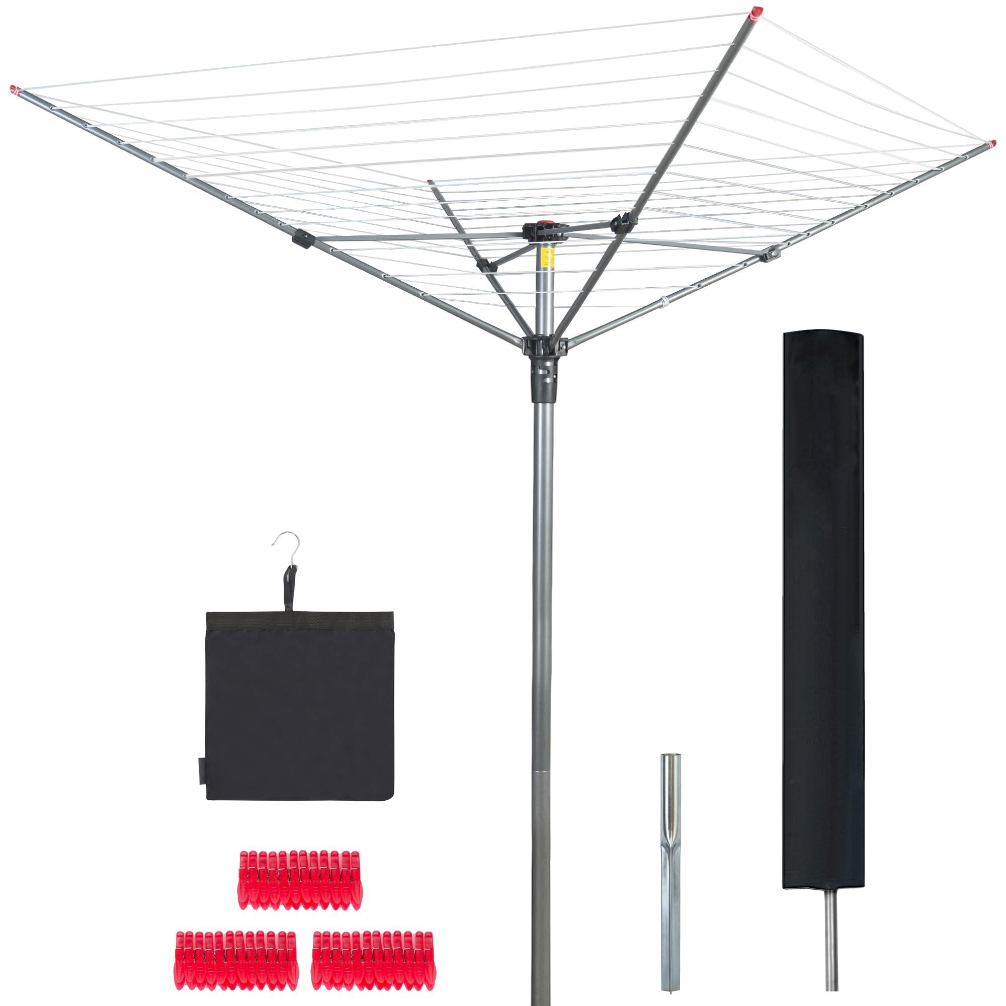 STO STO umbrella clothesline front view showing large drying area and benefit of space-saving