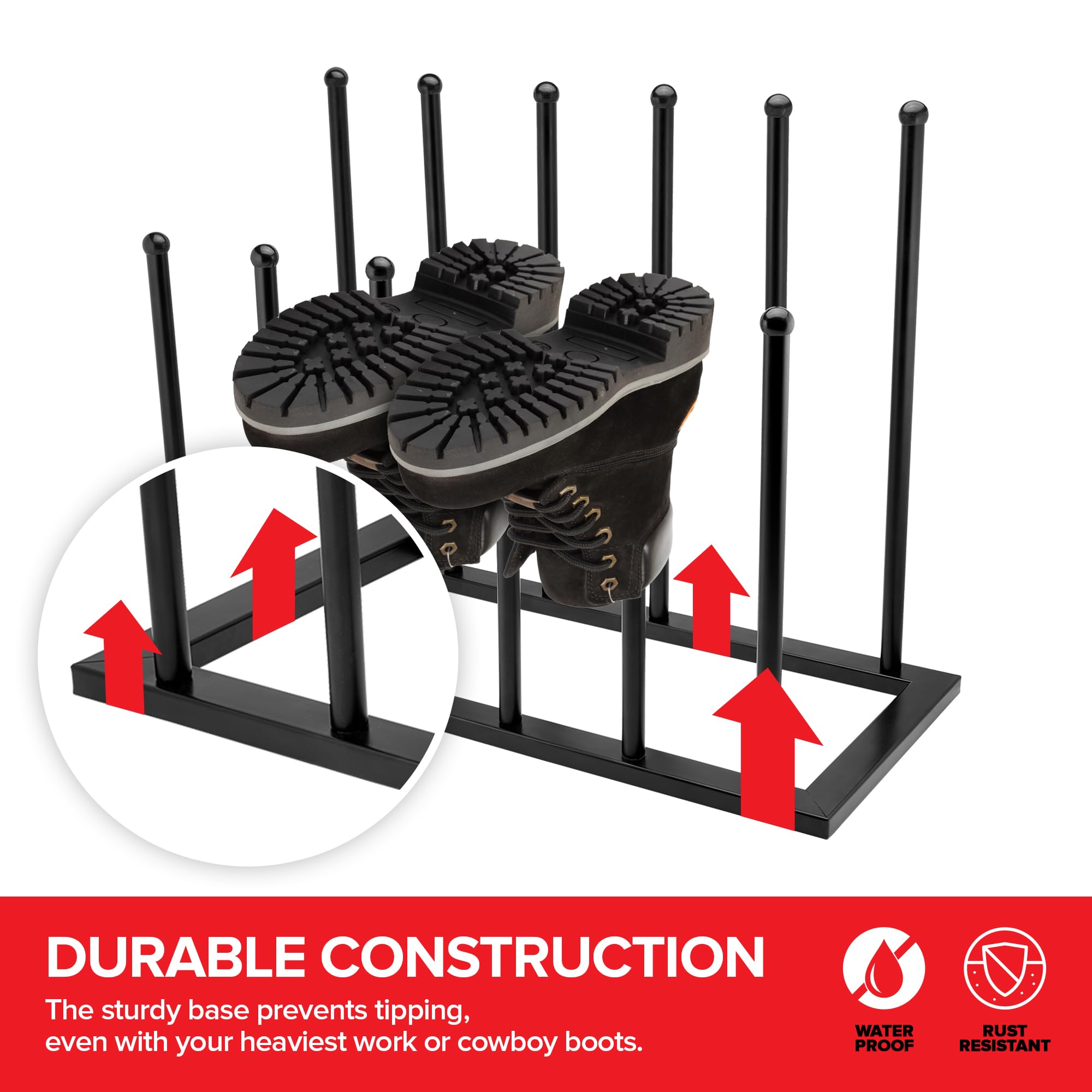Stock Your Home boot rack holding cowboy boots to protect shafts and shape
