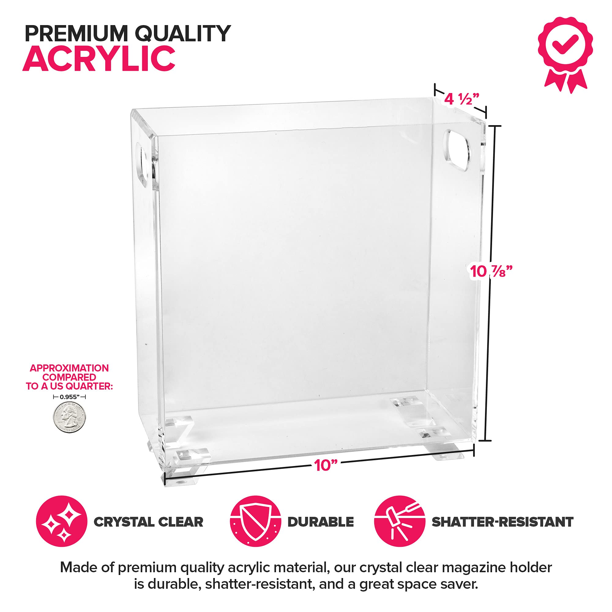 Stock Your Home close-up acrylic edge detail highlighting durable shatterproof clarity benefit