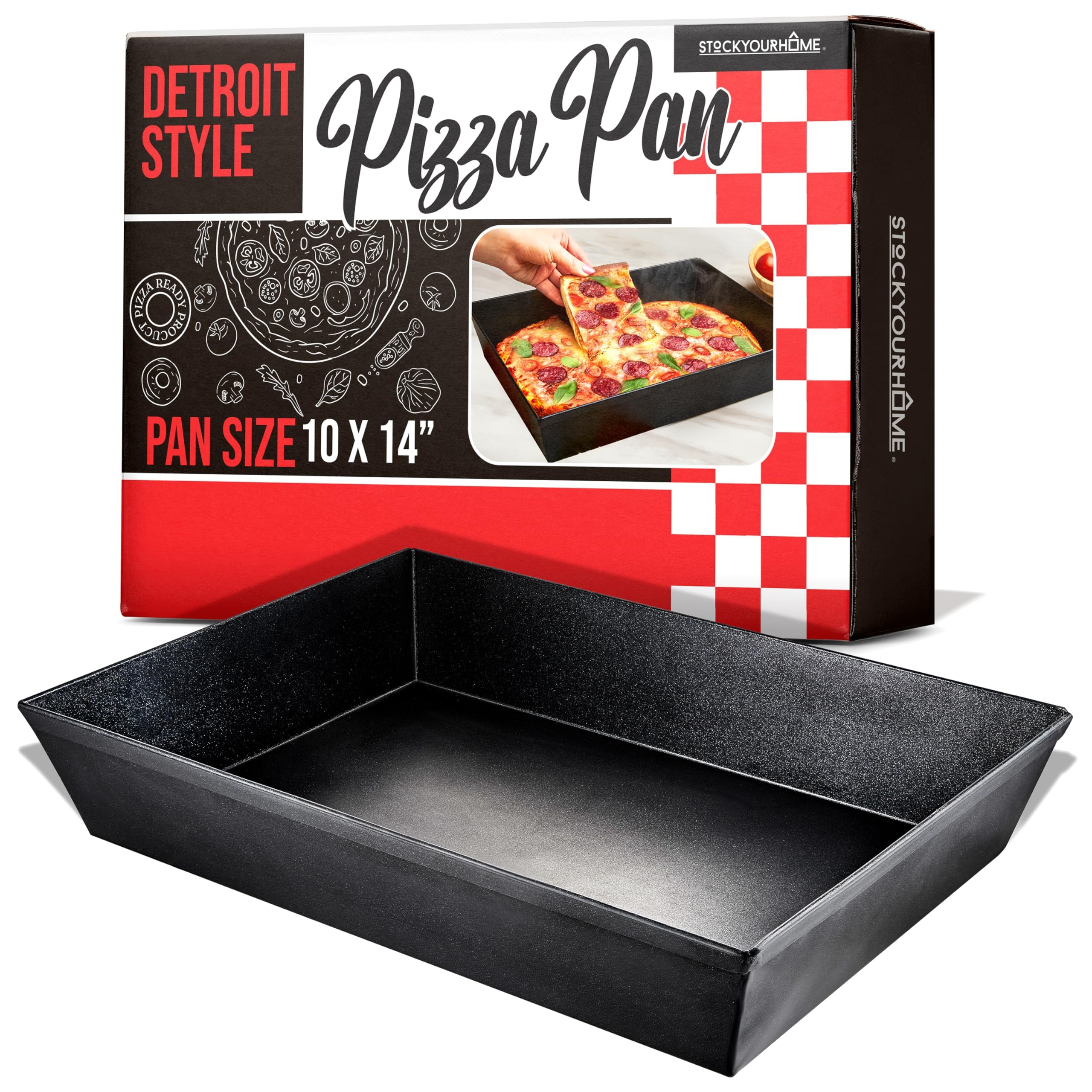 Stock Your Home front view of pan showing durable build and shape for even pizza baking