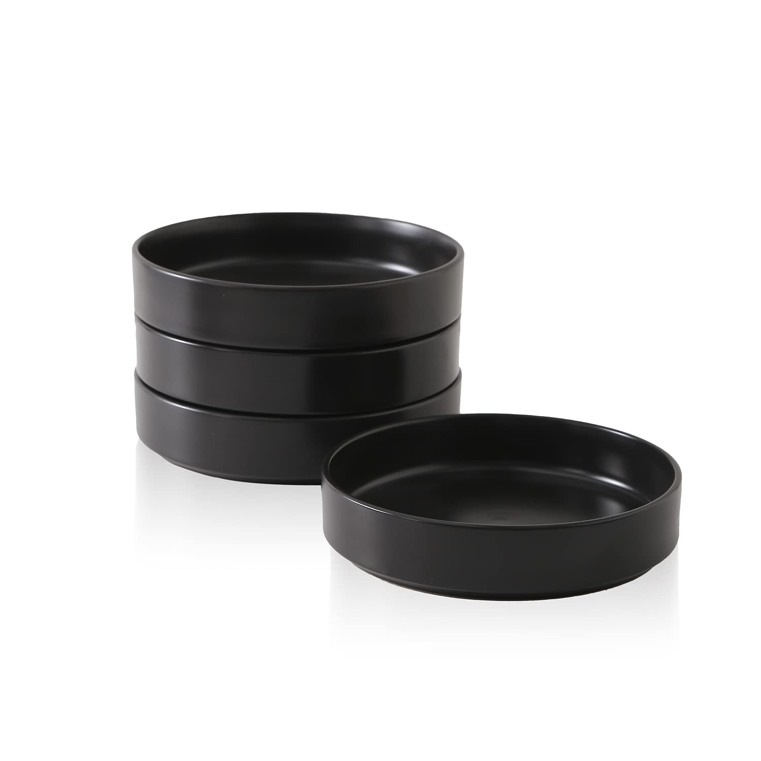 Stone Lain front view of four black Celina pasta bowls, showcasing set style and cohesion