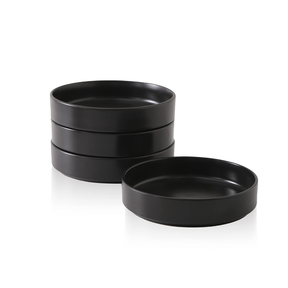 Stone Lain front view of four black Celina pasta bowls, showcasing set style and cohesion