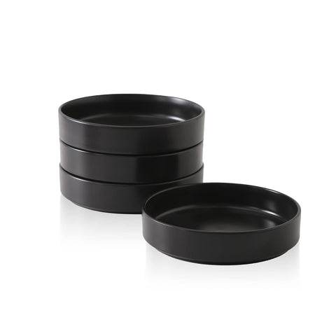 Stone Lain front view of four black Celina pasta bowls, showcasing set style and cohesion