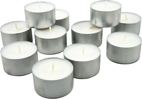 Stonebriar tea light burning with steady flame, demonstrates eight hour performance