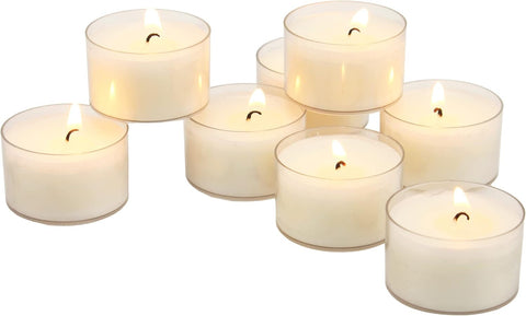 Stonebriar front pack showing 96 clear cup tea lights and neat shrink-wrap for convenience