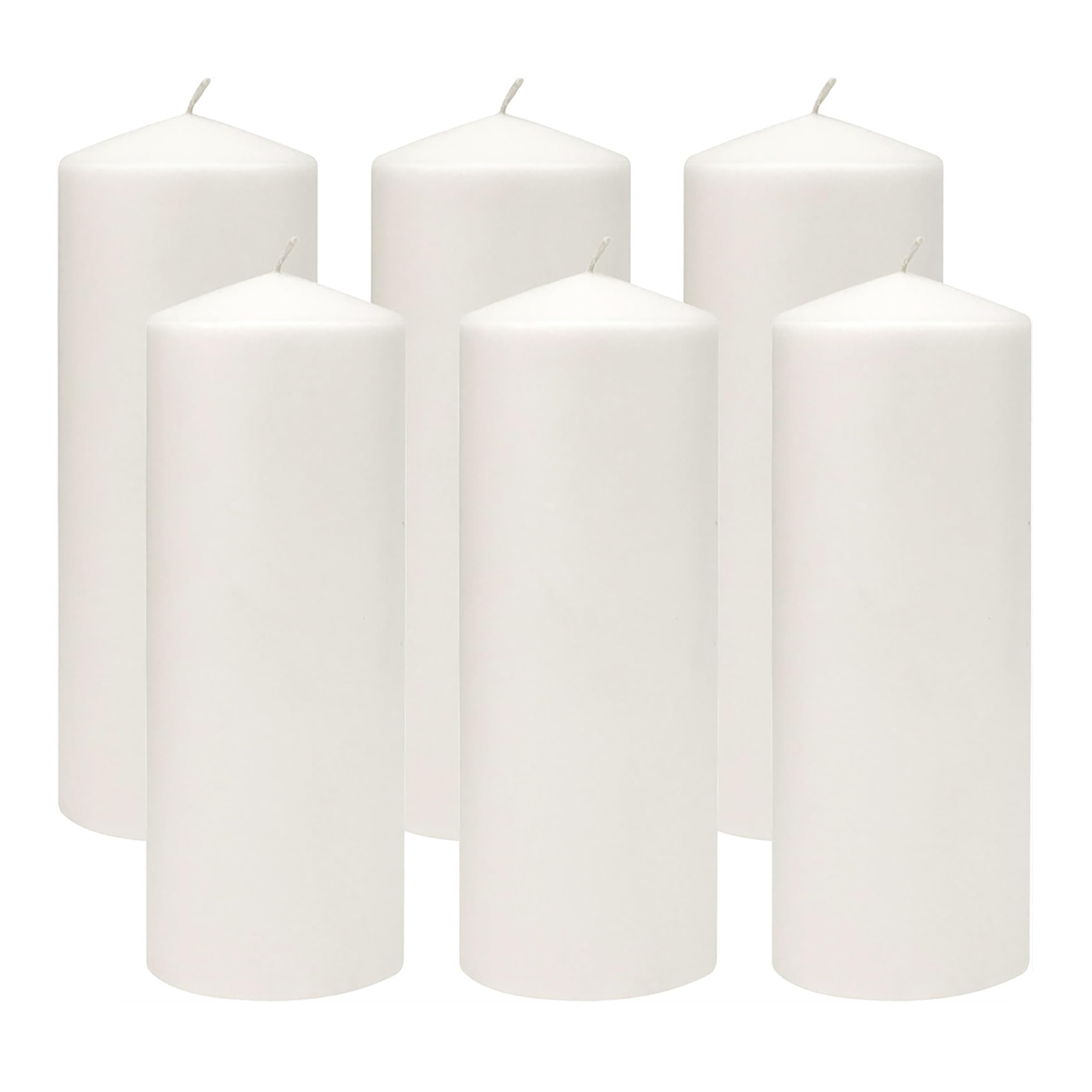 Stonebriar front packaging showing six white pillar candles and brand clarity
