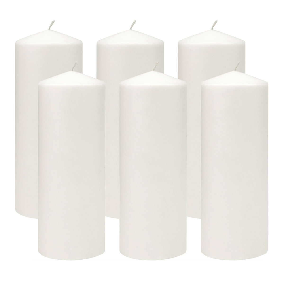 Stonebriar front packaging showing six white pillar candles and brand clarity
