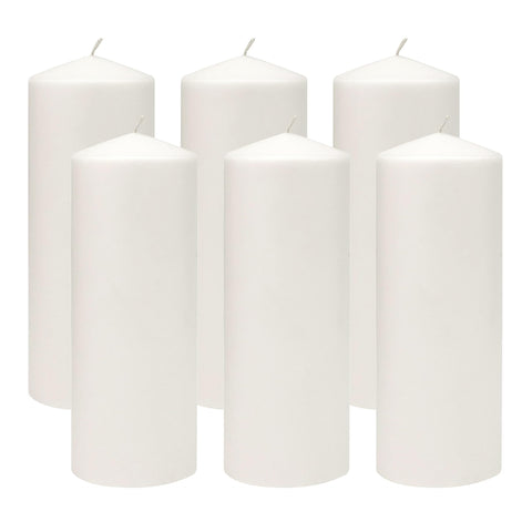 Stonebriar front packaging showing six white pillar candles and brand clarity