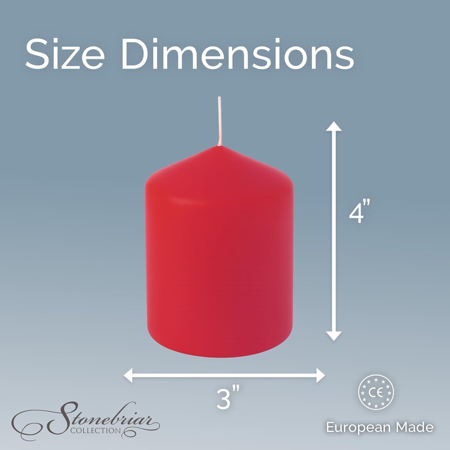 Stonebriar candle held in hand to show 3x4 inch size and scale