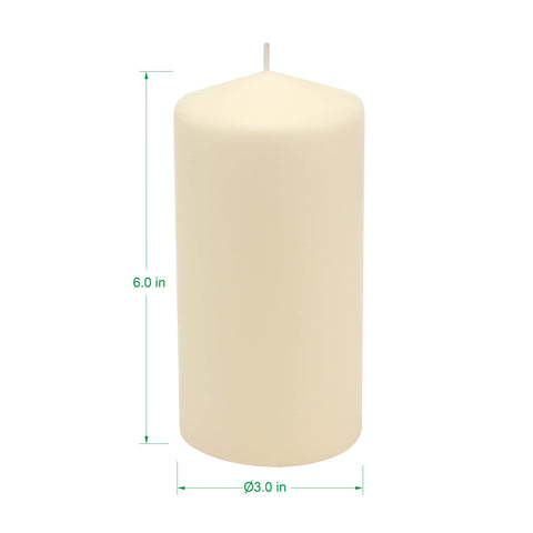 Stonebriar candle next to a ruler showing the 3 by 6 inch size for scale