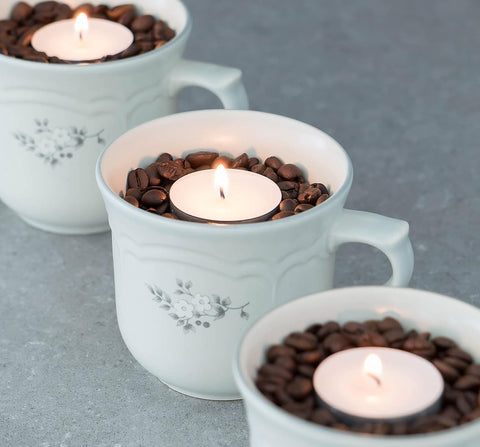 Stonebriar closeup of a single tea light wax and wick, shows quality craftsmanship